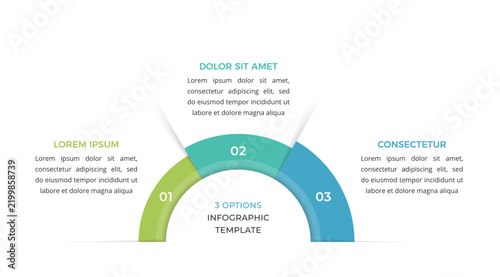 Semicircular infographic template with three numbered arc segments arranged in a half-ring