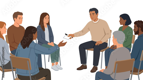 Group Therapy Leader Handing Name Tag to Participant