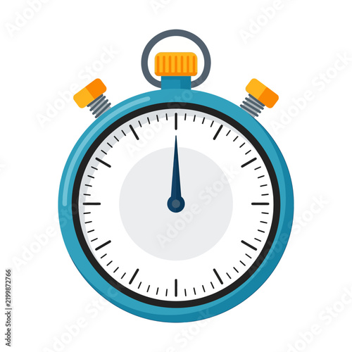 Blue Stopwatch Timer Icon in Flat Design Style Isolated on White Background - Concept for Speed, Deadline, Sports Competition, and Productivity