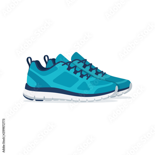 Blue Running Shoes Vector Illustration, Pair of Athletic Sneakers for Fitness and Sports