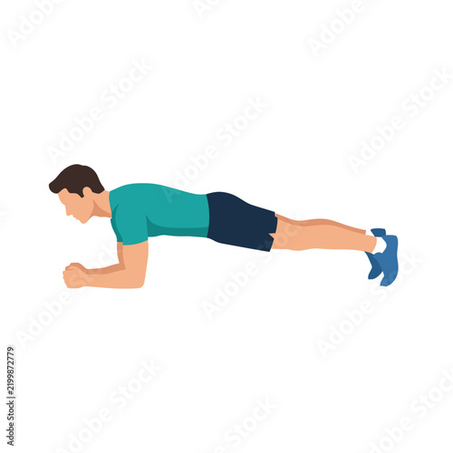 Flat Vector Illustration of a Man Performing a Forearm Plank Exercise for Core Strength and Fitness Training isolated on White Background