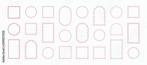 Stylish frame borders and decorative frame shapes collection in pink color.