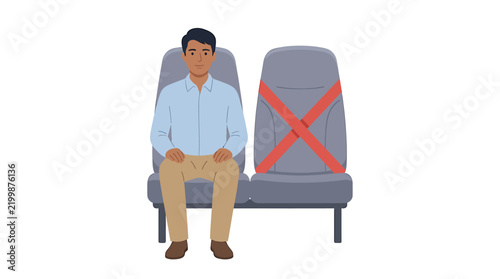 Indian Male Passenger in Bus Seat with Red Tape