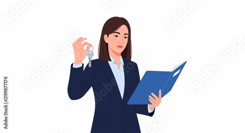 Bild auf Leinwand Female Property Manager Holding Keys and Evaluation Folder