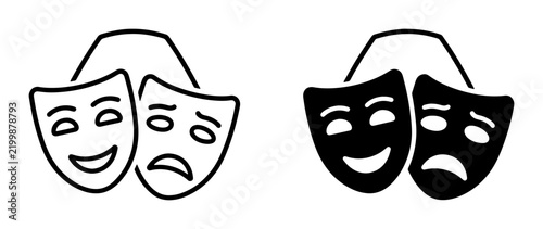Theater Masks Icon Set, Comedy and Tragedy Symbols, Vector Art for Performance and Drama