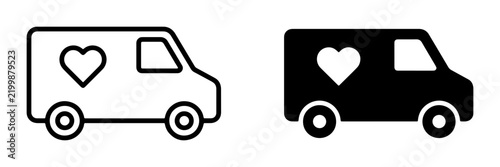 Heart Delivery Van Icons, Love Transport Vector Graphics, Care Service Symbols, Kindness Courier Set