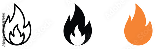 Fire flame icon featuring a burning fireball symbol representing heat, energy, power, danger, warmth, combustion, and intense natural force