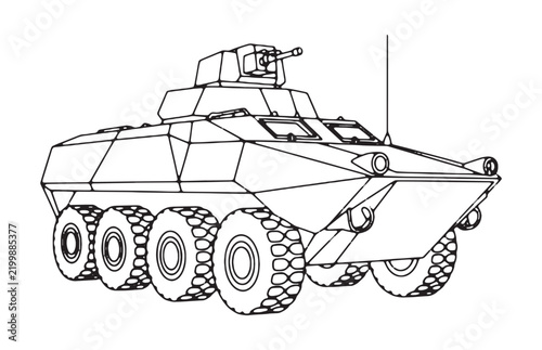 Fotografie Armored personnel carrier vehicle outline drawing illustrated in vector style for military projects