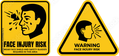 Face Injury Risk Warning Sign Vector For Eye And Face Safety Compliance