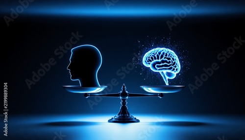 Balancing Scale of Justice with Human Head and Brain Concept