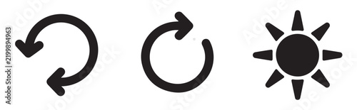 Black refresh and sun symbols with circular arrows for interface navigation and weather application control buttons.