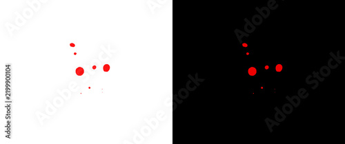 фотографія Red blood splatter on white and black backgrounds, realistic liquid drip and spl