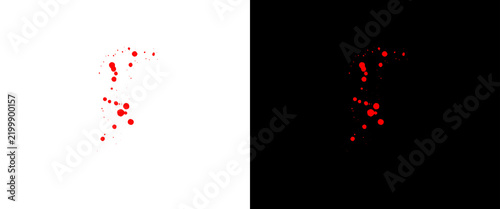 фотографія Red blood splatter texture on white and black background, realistic liquid blood