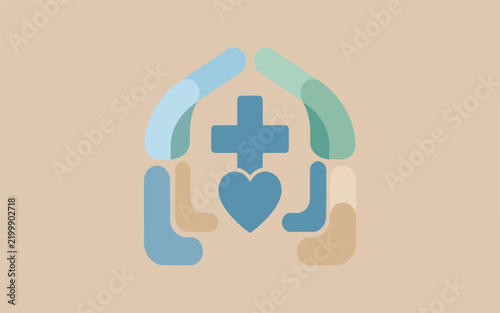Healthcare with heart and cross in soft pastel colors