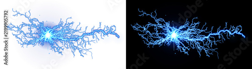 Canvastavla Dynamic blue electric lightning bolt discharge effect with glowing central energ
