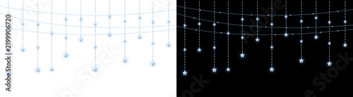 Hanging christmas star garlands with glowing led fairy lights for holiday party decoration