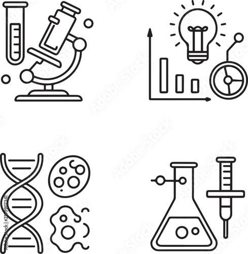 Microscope Line Art Icons for Science and Research Design
