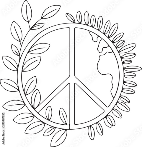 Eco Peace Earth Line Art Illustration