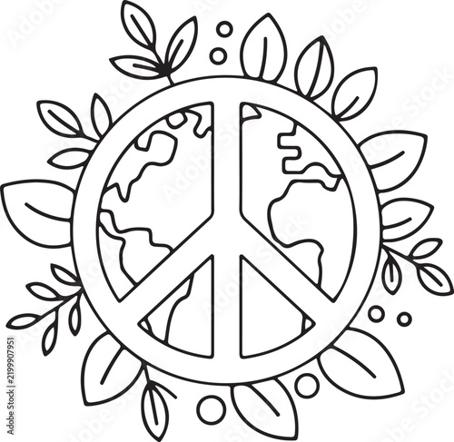 Eco Peace Earth Line Art Illustration