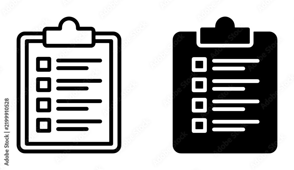 Obraz premium Clipboard Icons Set, Checklist and To-Do List Vector Graphics, Simple Black and White Task Management Symbols for Business and Organization