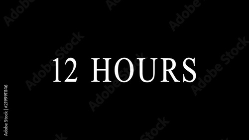 glowing 12 Hours vibrant red typography highlighted red circular arrow. bold design promotions, service ads, convenience themes. 4k video.