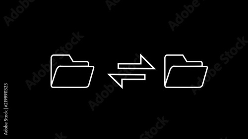 Line icon animation showing bidirectional file synchronization between two folders. Perfect for data exchange themes.4k motion