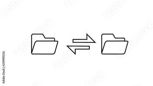 Line icon animation showing bidirectional file synchronization between two folders. Perfect for data exchange themes.4k motion