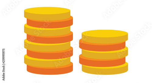 Stacks of gold and orange coins on a white background