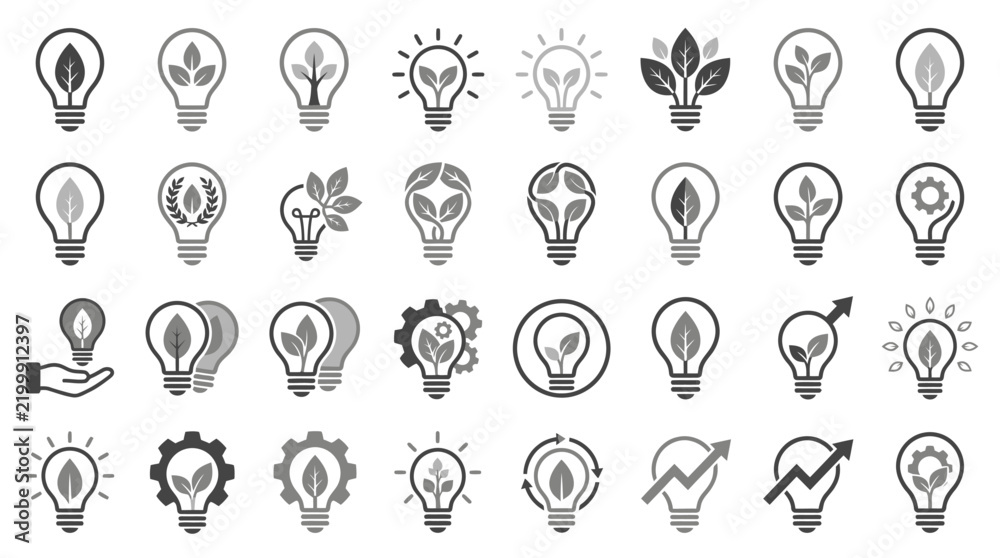 Fototapeta premium Light bulb icons with ecological and innovative symbols.