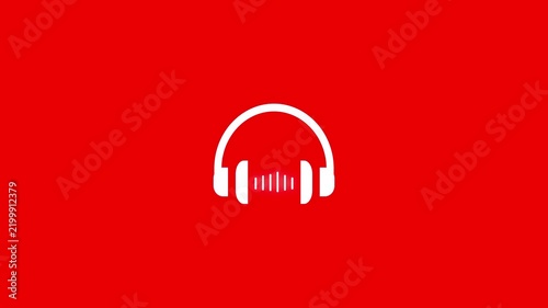 Minimalist White Headphone Icon with Sound Wave Equalizer Spectrum Isolated on red Background..