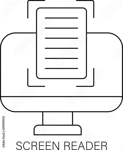 Screen reader accessibility outline icon for digital text assistance voice output reading support inclusive interface navigation and assistive technology isolated on transparent background.