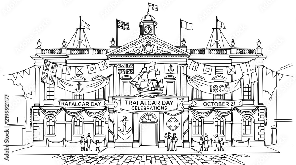Obraz premium Trafalgar Day Celebrations Building Line Art Isolated