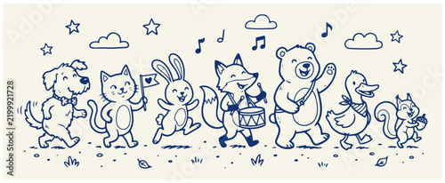 Happy group of cute forest animals playing music vector illustration