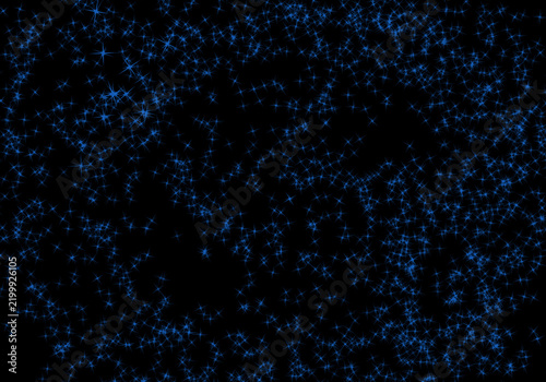 Blue starfield pattern with glowing sparkles scattered across a solid black background des