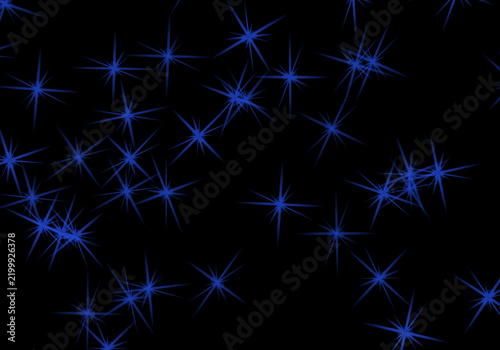 Glowing blue star shapes scattered across a solid black background, digital pattern