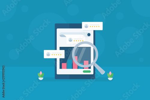 A phone displays search results with customer rating and reviews based on user query, along with for live traffic analytics for businesses.
