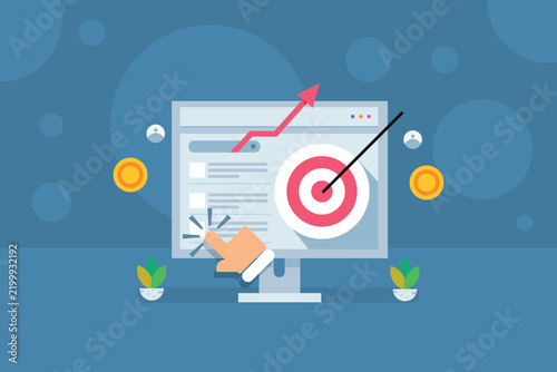 A hand clicks on a PPC search result on a computer screen. The Ad campaign reaches it's targeted audience, drives high traffic and increases sales conversions.