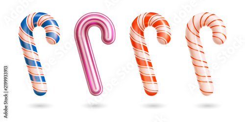 Four colorful striped candy canes isolated on a transparent background