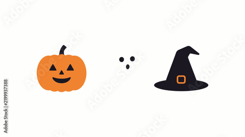 Simple halloween icons of jack-o-lantern ghost and witch hat with halloween