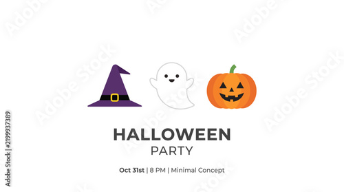 Halloween party icon set featuring witch hat ghost and pumpkin