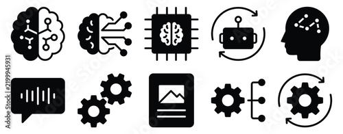 Machine learning icon set solid mix style artificial intelligence collection for technology network graphic