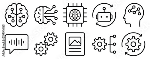 Machine learning icon set line style artificial intelligence collection for technology and network graphic