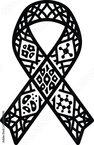 awareness ribbon vector icon silhouette with science patterns for health design