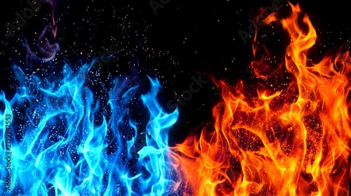 Fire and Ice Versus Blue and Red Elemental Flame Contrast