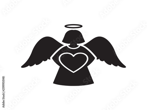 Minimalist angel silhouette icon with heart symbol for love and care branding