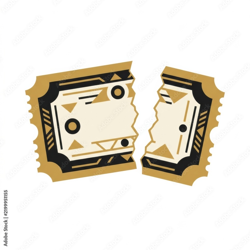 Obraz premium Two ticket stubs showcase a design for a concert or theater event marking admission for attendees at a venue.