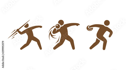 Track and field sport icons featuring javelin thrower shot put athlete and discus throw competitor competition throwing exercise athletic movement strength physical