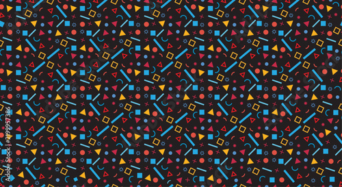 colorful Memphis seamless pattern vector background with geometric shapes for fabric and wrapping paper design illustration.