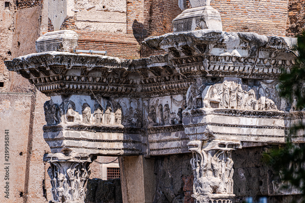 Obraz premium Ancient colomns in the area of Roman Forum in Rome, Italy