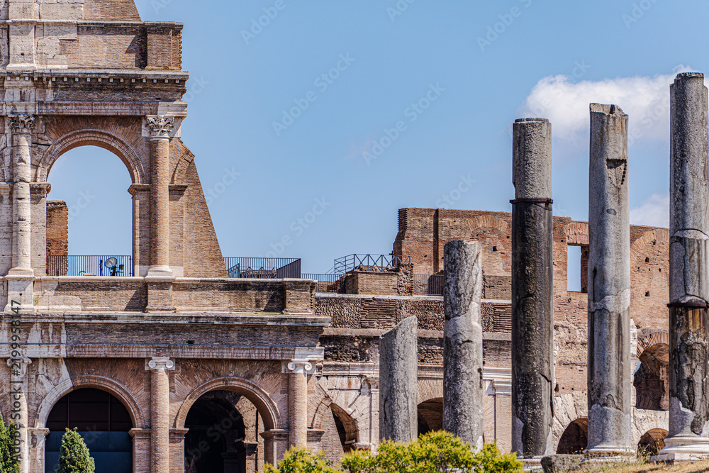 Obraz premium Ancient colomns in the area of Roman Forum in Rome, Italy